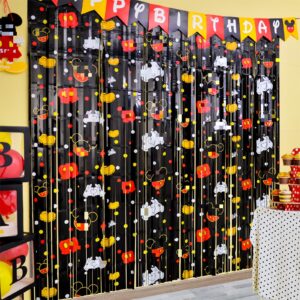 bupelo mickey birthday party supplies, 2 pack mickey theme tinsel foil fringe curtains,cartoon mouse patterns photo booth prop backdrop streamer, mickey birthday party decorations, room decor for kids