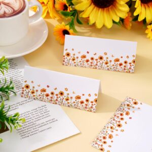 Whaline 100Pcs Fall Place Cards Orange Sunflower Maple Leaves Tented Cards Autumn Watercolor Floral Seating Cards for Thanksgiving Harvest Party Table Setting Supplies, 4 x 1.8 in