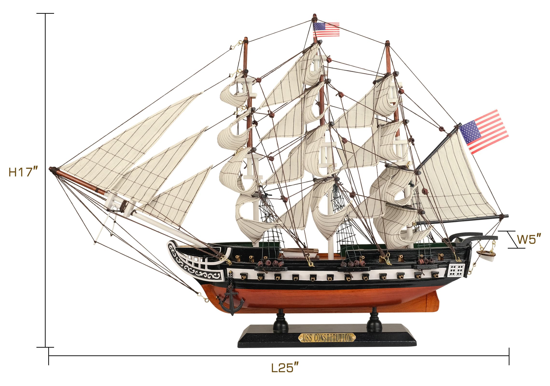 SAILINGSTORY Wooden Model Ship USS Constitution 1/150 Scale Replica Frigate Sailing Warship Model Sailboat Decor