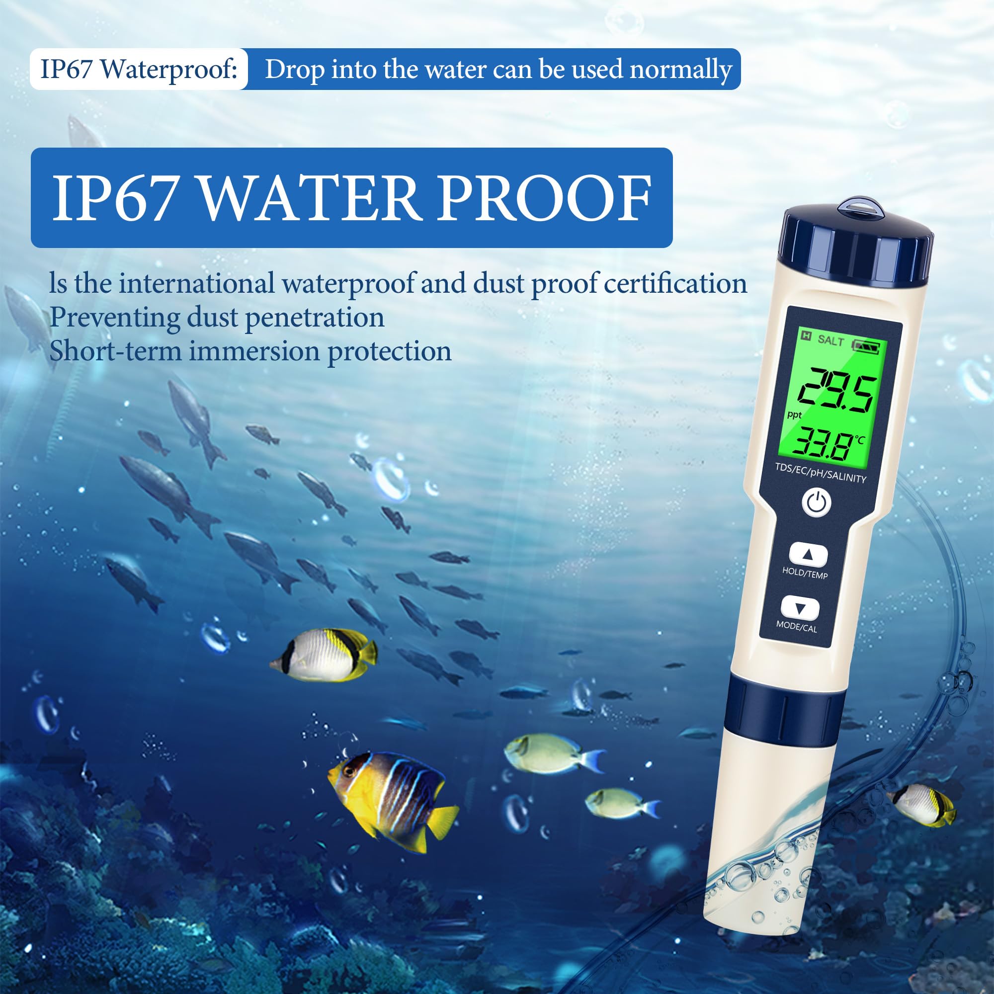 PH Meter & TDS Meter Digital Water Tester 5 in 1 Salinity Tester PH Temp EC and TDS Meter,PH Meter for Water with LCD Backlit,Water Testing Kits for Drinking Water,Wine,Swimming Pool,Hot Tub Spas.