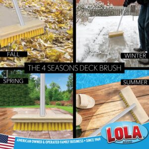 Lola Products Deck Scrub Brush w/ 48" Long Handle & 9" x 3.5" Scrubber, Durable Fiber Scrubber Bristles Remove Dirt, Grime, Grout, Leaves, Snow on Patios, Decks, Asphalt, Cement- Wet or Dry