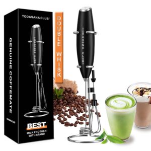 todasana club 2024 milk frother wand | best double whisk milk frother handheld | high powered 19000rpm/min with improved motor electric | drink mixer for coffe, cappuccino, frappe, matcha & more