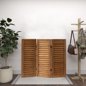 SOFE Wood Short Privacy Screen Indoor, 2.6 Ft Tall Shutters Folding Room Dividers 3 Panel, Brown Room Partitions and Dividers Freestanding, Farmhouse Foldable Wall for Home Bedroom Office