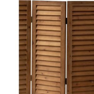 SOFE Wood Short Privacy Screen Indoor, 2.6 Ft Tall Shutters Folding Room Dividers 3 Panel, Brown Room Partitions and Dividers Freestanding, Farmhouse Foldable Wall for Home Bedroom Office