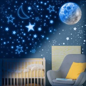 965 PCS Glow in The Dark Stars and Moon for Ceiling, Luminous Stars and Planet Wall Decals, Kids Room Decor, Glowing Galaxy Wall Stickers for Nursery Decorations (Blue)