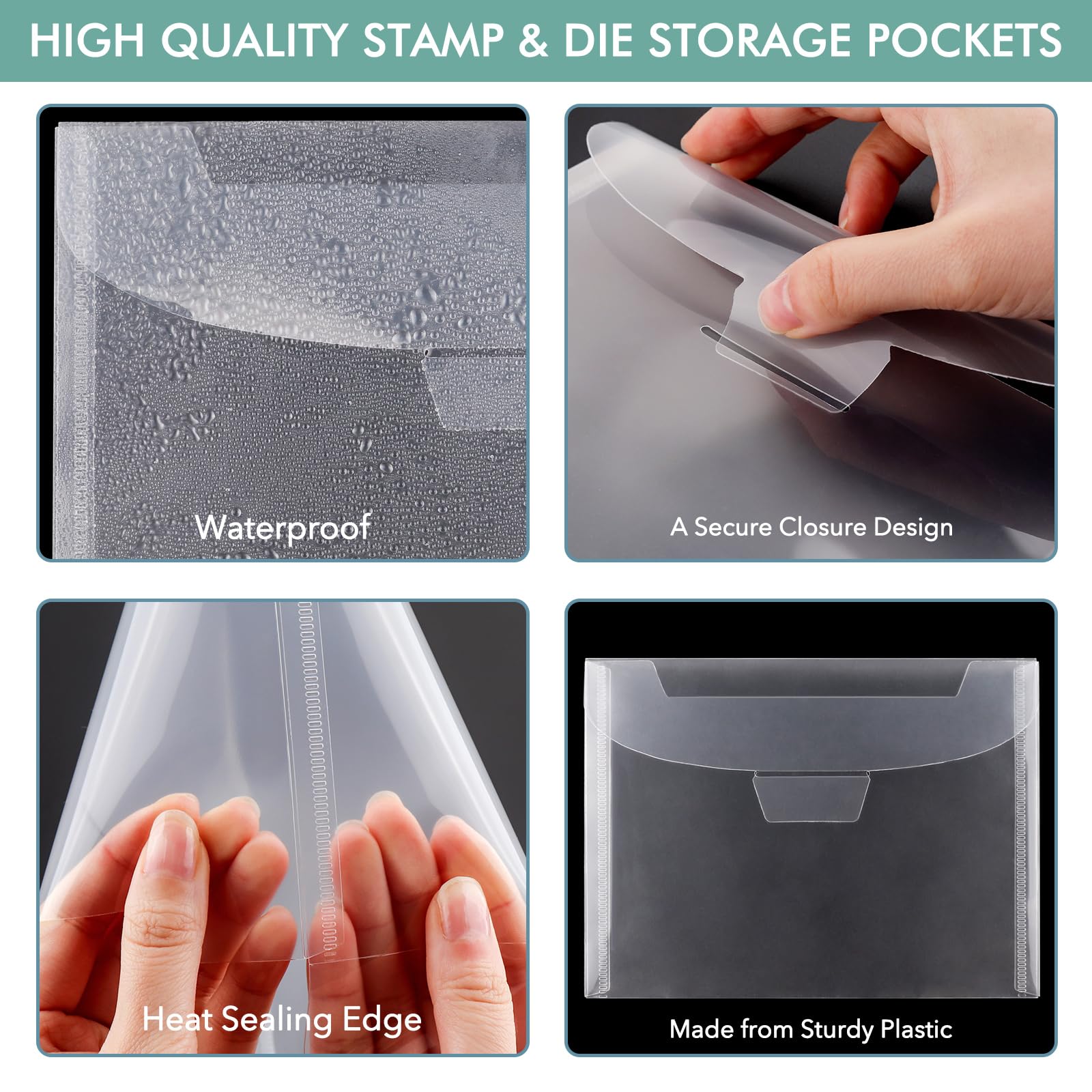 60 PCS Large Stamp and Die Storage Bag with Rubber Magnetic Sheets,0.5mm Thickeness Magnetic Sheets for Craft Storage,7.5x5.5inch Clear Craft Die Storage Envelopes Arts Crafts Scrapbooking Supplies