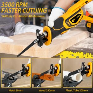 JEXUGK Brushless Reciprocating Saw Cordless, 21V Max 3500 SPM Rechargeable Saw, 2 x 4.0Ah Battery, 12 Saw Blades & Fast Charger, Variable Speed Reciprocating Saws for Woods/Metal/Plastic Cutting