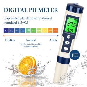 PH Meter & TDS Meter Digital Water Tester 5 in 1 Salinity Tester PH Temp EC and TDS Meter,PH Meter for Water with LCD Backlit,Water Testing Kits for Drinking Water,Wine,Swimming Pool,Hot Tub Spas.