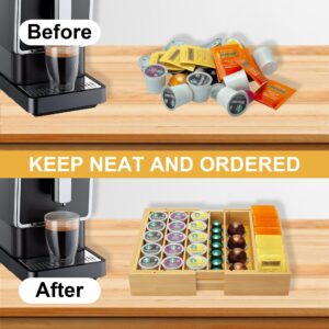 MinBoo Bamboo K Cup Holder for Drawer or Countertop Coffee Pod Holder Expandable K Cup Pod Storage Tea bag organizer K Cup Storage for Coffee Station Home Office and Kitchen