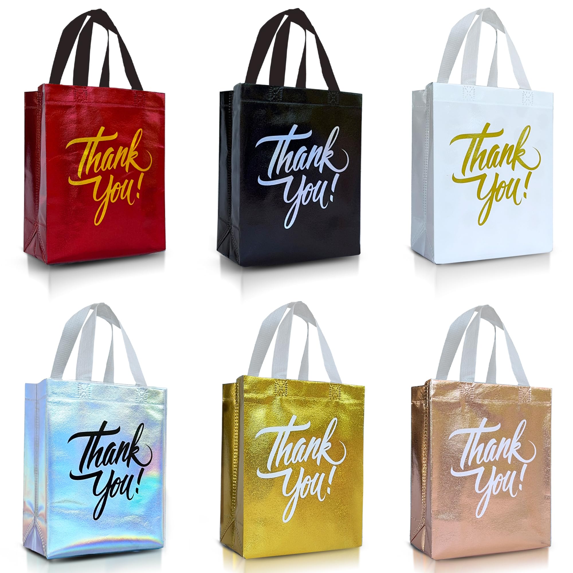 Nush Nush Thank You Gift Bags Bulk Medium – Set of 12 Reusable Thank You Bags From Six Vibrant Colors With a Premium Finish - Perfect As Goodie Bags, Birthday Bags, Party Favor Bags – 8x4x10 Size