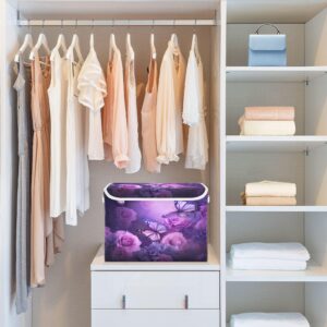 Wassud Purple Butterfly 16.5"x12.6"x11.8" Storage Bins with Lids,Collapsible Stackable Fabric Linen Baskets Closet Organizer Container