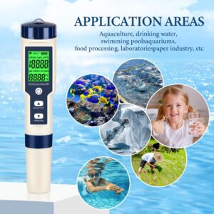 PH Meter & TDS Meter Digital Water Tester 5 in 1 Salinity Tester PH Temp EC and TDS Meter,PH Meter for Water with LCD Backlit,Water Testing Kits for Drinking Water,Wine,Swimming Pool,Hot Tub Spas.