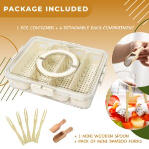 Divided Serving Tray with Lid -Snackle Box Container with Spoon & Mini Forks and 4 Removable Colanders Snack Serving Tray, Snack Box Container, Veggie Tray with Lid for Candy, Fruits, Nuts, Chips.