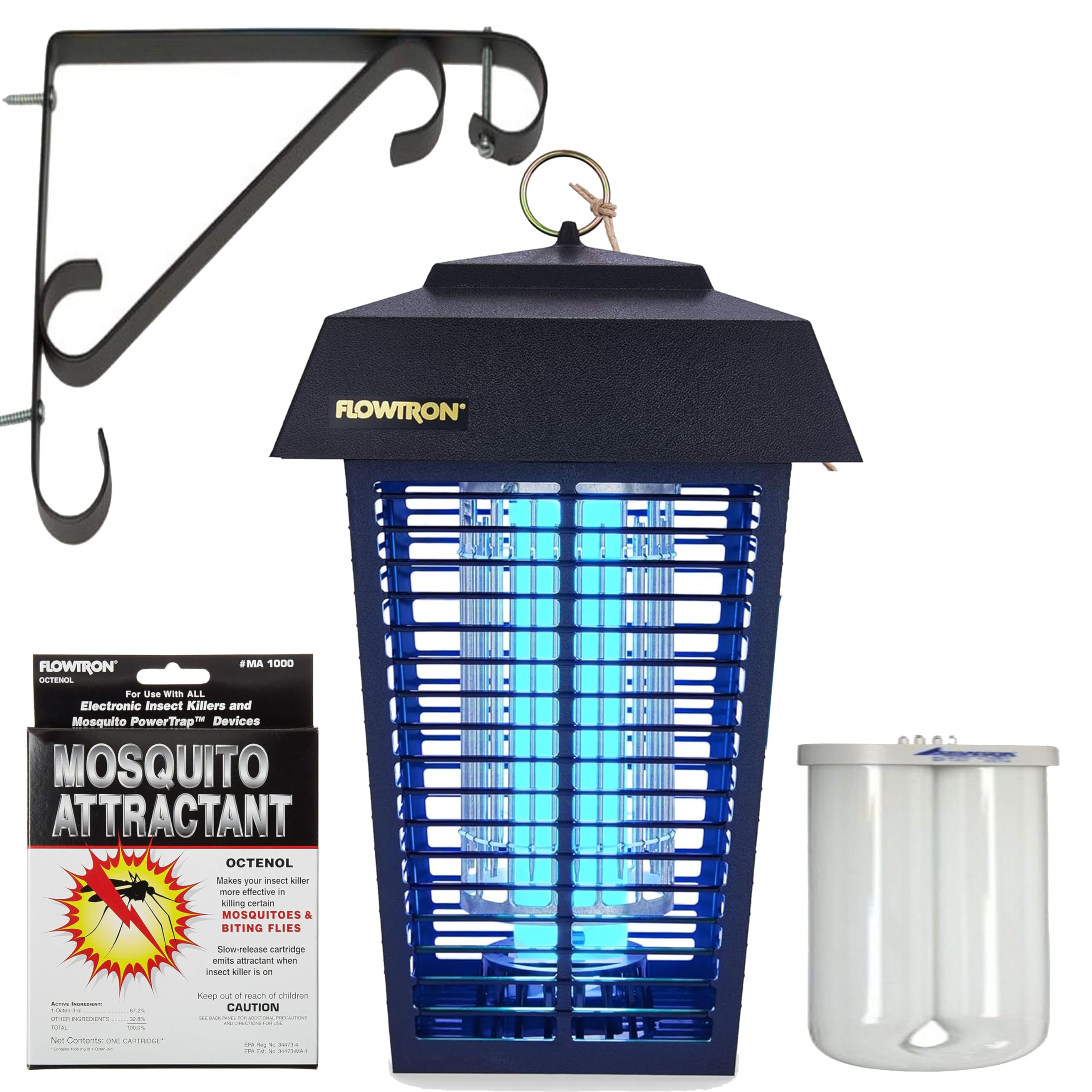 Flowtron Bug Zapper, 1 Acre of Outdoor Coverage with Powerful 40W Bulb & 5600V Instant Killing Grid, Mounting Bracket For Bug Zapper, Mosquito Attractant Cartridge & Replacement UV Bulb For Bug Zapper