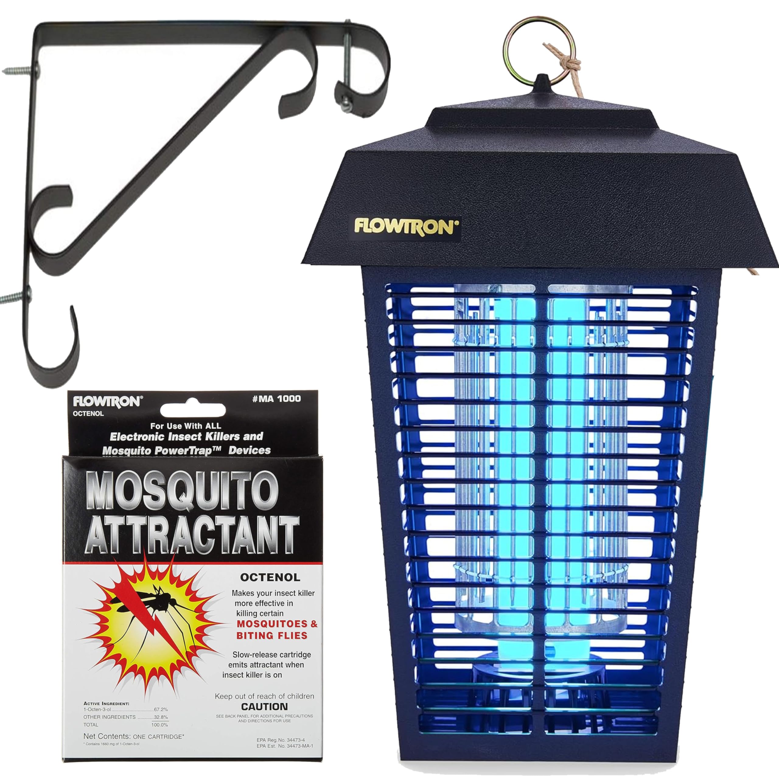 Flowtron Bug Zapper, 1 Acre of Outdoor Coverage with Powerful 40W Bulb & 5600V Instant Killing Grid with Mounting Bracket & Mosquito Attractant Cartridge