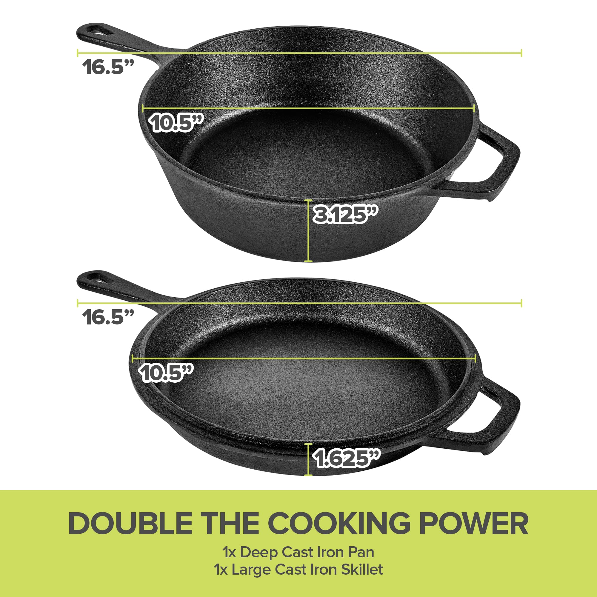 Modern Innovations 3-in-1 Dutch Oven, Cast Iron Pan (3.2QT) and Cast Iron Skillet (1.6QT) Combo, Cast Iron Pan with Lid, Preseasoned Cast Iron Pots and Pans Set, RV or Lodge Camping Cast Iron Set