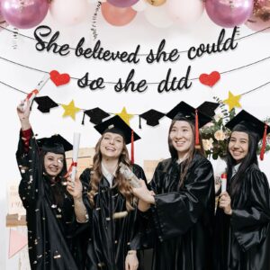 Unibday Graduation Decorations Class of 2024, She Believed She Could So She Did, Black Glitter Graduation Party Decorations 2024,Congrats Grad Bannerfor Congratulation Graduation Party