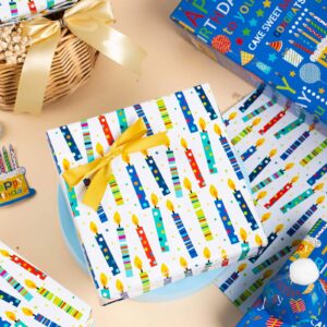 Homeral Reversible Birthday Wrapping Paper Roll- Mini Roll- 46.8sq.ft(17in x 33ft) Blue Colorful Birthday Design for Birthday, Baby Shower, Party