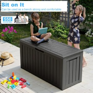 80 Gallon Resin Deck Box, Lockable Waterproof Ourdoor Storage Container for Pool Accessories, Patio Furniture, Cushions, Toys and Garden Tools, Black