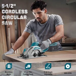 ZUYIYI 5-1/2" Cordless Circular Saw for Makita 18V Battery, Brushless 6600RPM Max Cutting Depth 2" (90°), Compact Tile Saw for Wood, Tile, Soft Metal, Plastic Cutting (NO Battery)