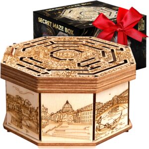 esc welt wooden secret maze box - creative gift box for money, vouchers, gift cards - 3d wooden box game - gift box riddle game - gift box for teens and adults - 3d wooden puzzle