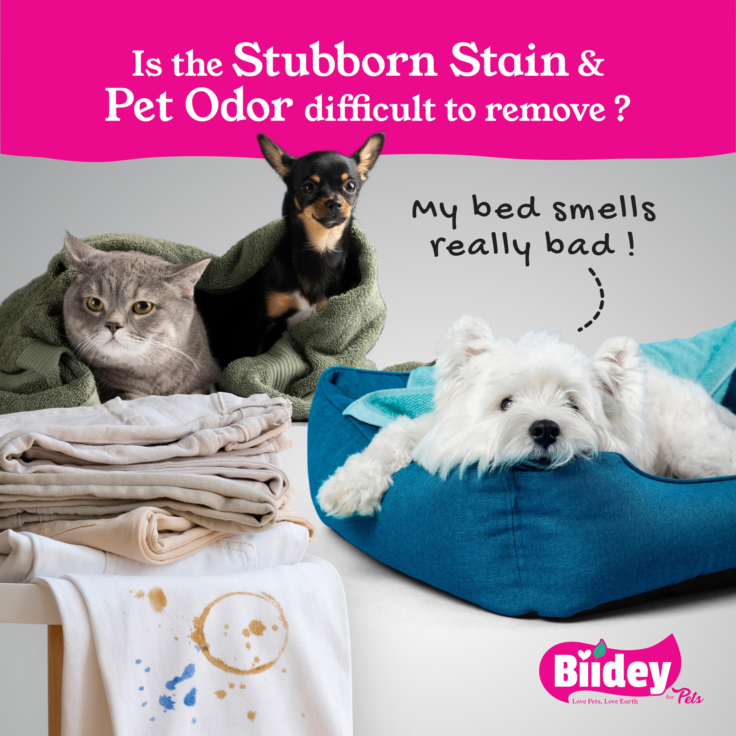 Biidey Pet Odor Stain Laundry Sheets and Eye Care Bundle - Laundry Detergent Sheets, Pet Hair Odor Eliminator Stain Remover, Dog Cat Eye Wash Wipes Tear Stain Remover