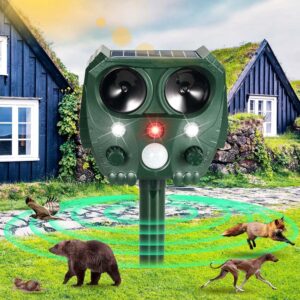 jahy2tech solar ultrasonic animal repellent outdoor cat deterrent deer repellent with pir motion sensor & led strobe light waterproof solar animal repeller,squirrel repellent raccoon rabbit repellent