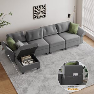 AYEASY 113'' Modular Sofa, Living Room L Shaped Couch with Storage Ottoman Sectional, Grey