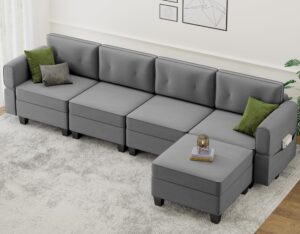 ayeasy 113'' modular sofa, living room l shaped couch with storage ottoman sectional, grey