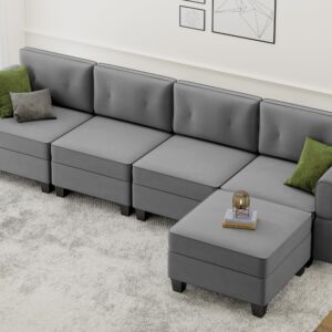 AYEASY 113'' Modular Sofa, Living Room L Shaped Couch with Storage Ottoman Sectional, Grey