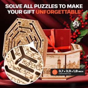 ESC WELT Wooden Secret Maze Box - Creative Gift Box for Money, Vouchers, Gift Cards - 3D Wooden Box Game - Gift Box Riddle Game - Gift Box for Teens and Adults - 3D Wooden Puzzle