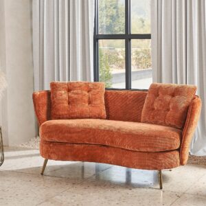 64“Modern Velvet Loveseat Couch,Futon Small Sofa with Gold Metal Legs 2-Seater Upholstered Mini Sofa Couches for Small Space,Living Room Bedroom Office Dorm Studio Apartment Love Seat Couche (Orange)