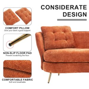 64“Modern Velvet Loveseat Couch,Futon Small Sofa with Gold Metal Legs 2-Seater Upholstered Mini Sofa Couches for Small Space,Living Room Bedroom Office Dorm Studio Apartment Love Seat Couche (Orange)