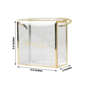 Efavormart 25 Pack Gold Trimmed Clear PVC Favor Boxes with Rope Handles and Thank You Print, Transparent Portable Candy Gift Boxes - 5.5"x5.5"