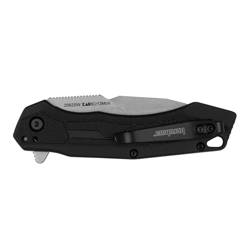 Kershaw Analyst Folding Pocket Knife, 3.25" 8Cr13MoV Tanto Stonewashed Blade, Liner Lock, Pocketclip, EDC