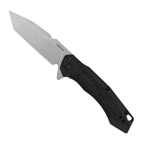 Kershaw Analyst Folding Pocket Knife, 3.25" 8Cr13MoV Tanto Stonewashed Blade, Liner Lock, Pocketclip, EDC