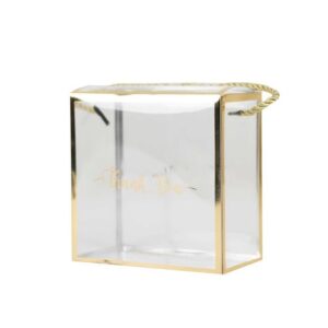 Efavormart 25 Pack Gold Trimmed Clear PVC Favor Boxes with Rope Handles and Thank You Print, Transparent Portable Candy Gift Boxes - 5.5"x5.5"