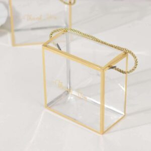 Efavormart 25 Pack Gold Trimmed Clear PVC Favor Boxes with Rope Handles and Thank You Print, Transparent Portable Candy Gift Boxes - 5.5"x5.5"