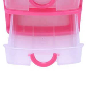 Baglaum 2X Mini Translucent Drawer Type Plastic Storage Box（Rose Red 3 Layers）