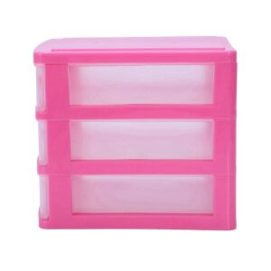 Baglaum 2X Mini Translucent Drawer Type Plastic Storage Box（Rose Red 3 Layers）