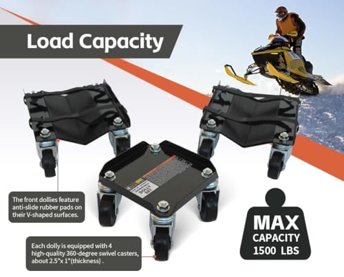 MaxxHaul 50906 Snowmobile Moving Dolly Set, 1500lbs Load Capacity V-Slide Anti-Slip Rubber Pads Straps Firmly Attaching on Skis