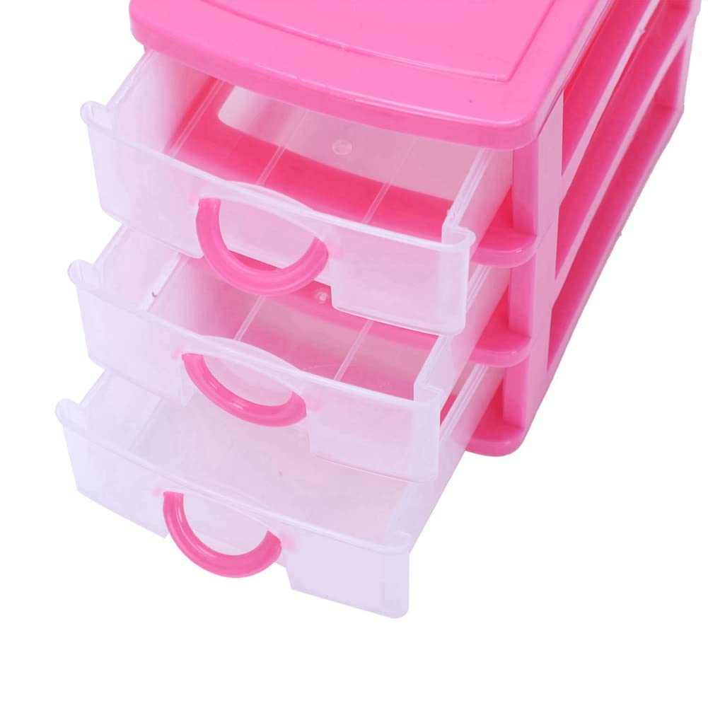 Baglaum 2X Mini Translucent Drawer Type Plastic Storage Box（Rose Red 3 Layers）