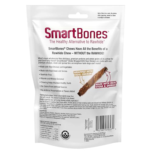 SmartBones Sticks Wrapped with Real Chicken, Steak and Quinoa Rawhide-Free Chews for Dogs, 5 Chews Per Pack, 4.4 Ounces