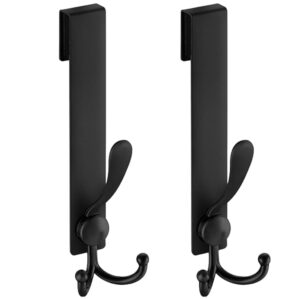 asoqola shower door hooks, extended 8 inch over door hooks for bathroom frameless glass shower door, stainless steel towel hooks, heavy duty non-slip hooks rack for robe towel (black, 2 pack)