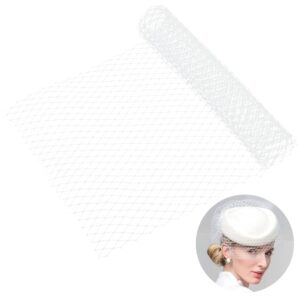 AHANDMAKER 1.1 Yard White Bridal Veil Flapper Fascinator Mesh Veil White Veil Neting Fabrics 11 Inch Wide Millinery Netting for Bride's Headdress Veil Making, White