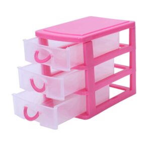 Baglaum 2X Mini Translucent Drawer Type Plastic Storage Box（Rose Red 3 Layers）