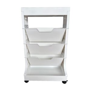 Drcoevo 5 Tier Rolling Book Utility Cart, Removable Movable Bookshelf Organizer with Wheels, Storage Book Shelves, Book Rack, Mobile White Bookcase for Study in Classroom Home School Office