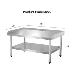 ROVSUN Stainless Steel Equipment Stand, 48" L x 30" W x 26" H NSF Stainless Steel Table Grill Stand Table with Adjustable Undershelf for Commercial Kitchen Restaurant Hotel Home