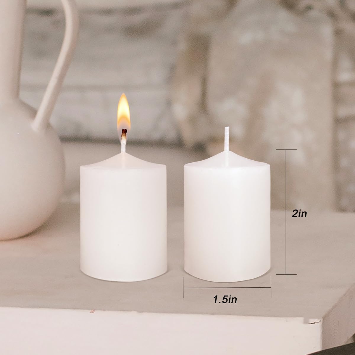 White Votive Candles Long Burn Time Unscented Candles Votives Bulk Pack of 24 Small Pillar Candles