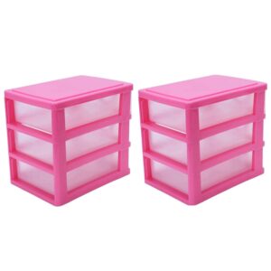 baglaum 2x mini translucent drawer type plastic storage box（rose red 3 layers）